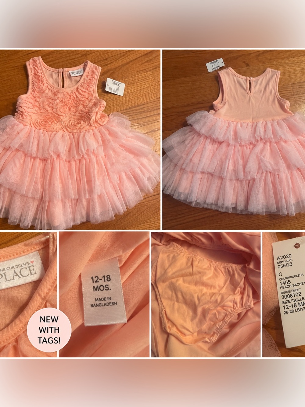 The Children’s Place Peach Rosette Tulle Party Dress with Bloomers NWT 12-18M